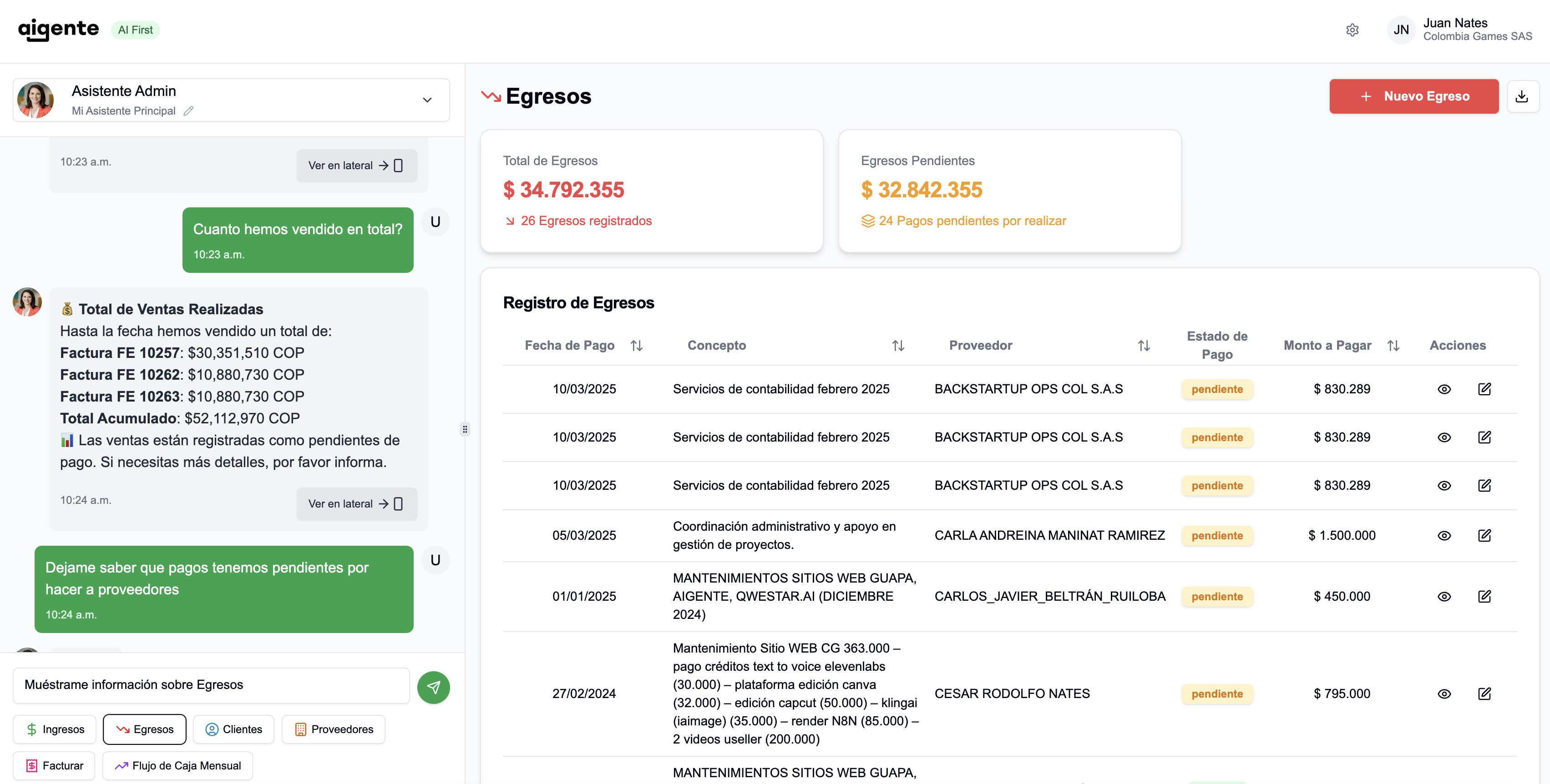 Dashboard AiGente AI First